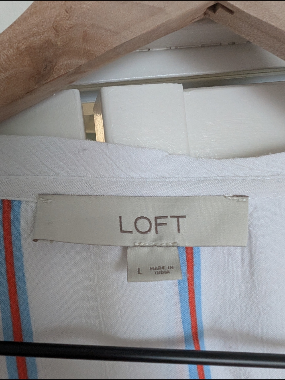 LOFT White Tee with Blue and Red Stripes - Picture 3 of 3